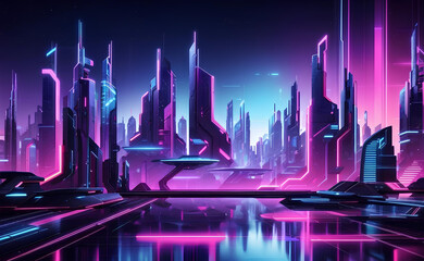 High technology cyberpunk future cityscape at night.