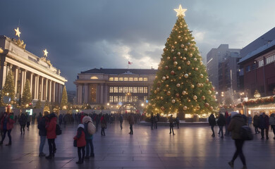 Obraz premium Beautiful big Christmas tree with Christmas decoration at central of city.