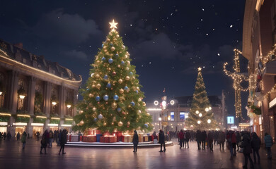 Fototapeta na wymiar Beautiful big Christmas tree with Christmas decoration at central of city.