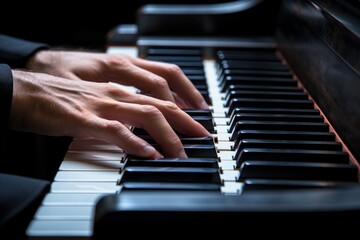 Fototapeta premium Gentle Hands playing piano. Man concert. Generate Ai