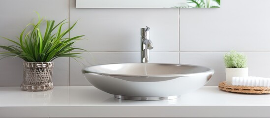 Fototapeta na wymiar White and silver modern sink inside a bathroom