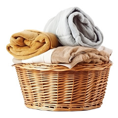 Obraz premium clean clothes and Wicker basket with clean laundry isolated transparent background,generative ai