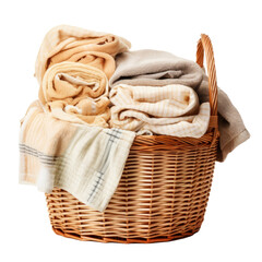 Obraz premium clean clothes and Wicker basket with clean laundry isolated transparent background,generative ai