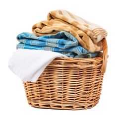 Obraz premium clean clothes and Wicker basket with clean laundry isolated transparent background,generative ai
