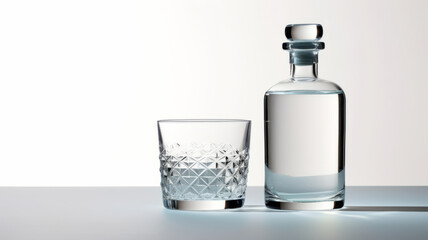 Full water bottle next to a crystal-clear glass brimming with refreshing water.generative ai