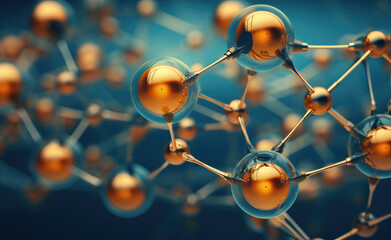 Molecule structure on blue background. 3d render illustration.