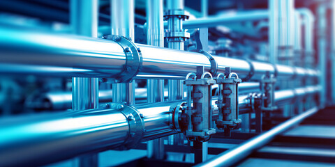 Pipeline and pipe rack of petroleum, chemical, hydrogen or ammonia industrial plant.generative ai
