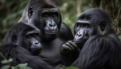 Obraz premium Primate portrait Cute monkey staring at camera generated by AI