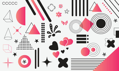 Set of geometric shapes. Memphis design, retro elements for web, vintage, advertisement, commercial banner, poster, leaflet, billboard, sale.  vector geometric shapes.