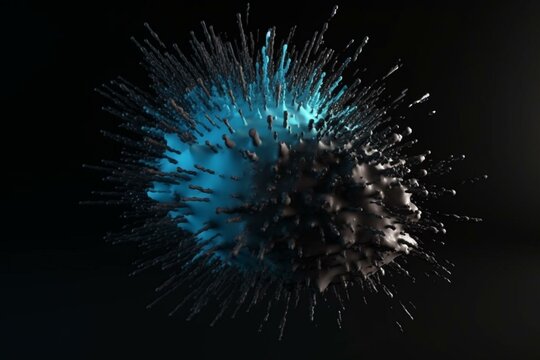 Loopable 3D rendering of exploding particles in blue and black. Generative AI