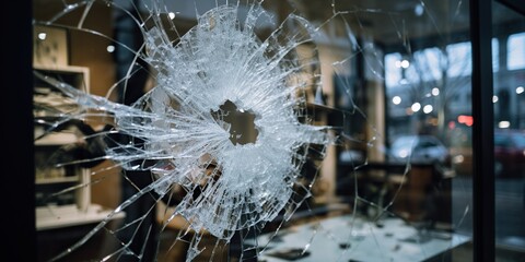 Shattered storefront window , concept of Fragmented perspective