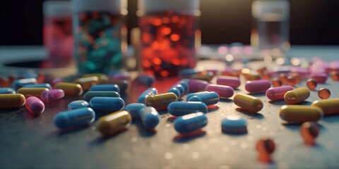 close up of a lot of pills - obrazy, fototapety, plakaty