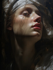 Baroque painting, textures and brush strokes visible, gallery lighting