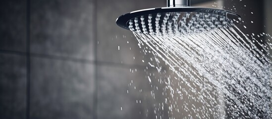 Water drops flowing from the bathroom shower head - obrazy, fototapety, plakaty