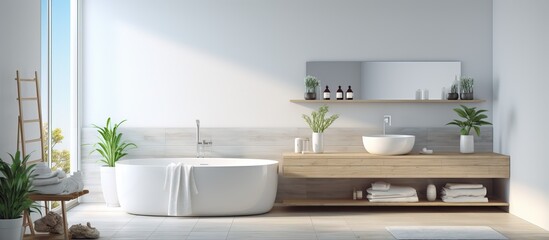 Fototapeta na wymiar White bathroom interior in a modern home