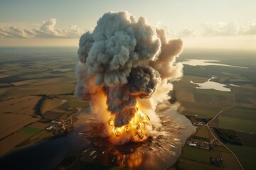 Enormous aerial detonation of a petrol pipeline. Generative AI - obrazy, fototapety, plakaty