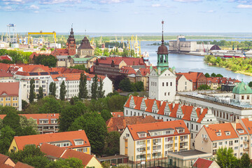 Naklejka na ściany i meble Old Town and Oder river in Szczecin, Poland 