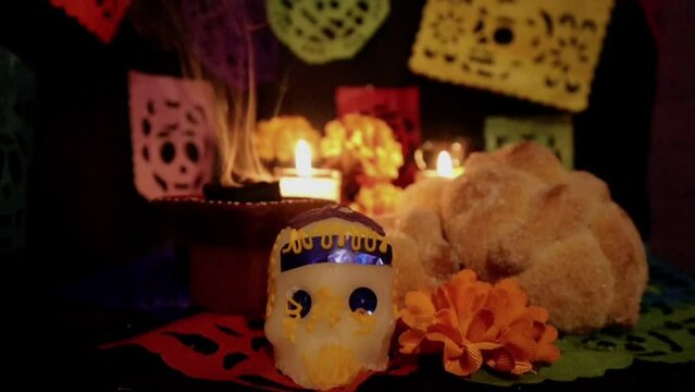 copal incense smoke on a traditional day of the dead altar