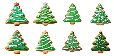Yuletide Collection: Adorable Christmas Tree Sugar Cookies on transparent background, png - Generative AI