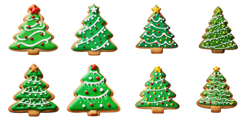 Sweet Set of Christmas Tree Designed Sugar Cookies on transparent background, png - Generative AI