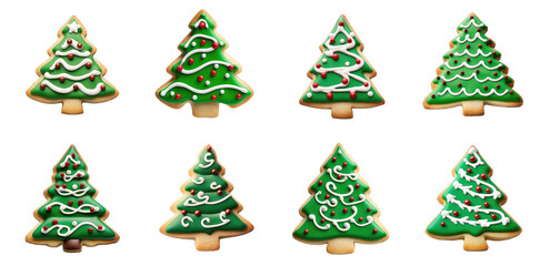 Charming Christmas Tree Sugar Cookie Collection on transparent background, png - Generative AI