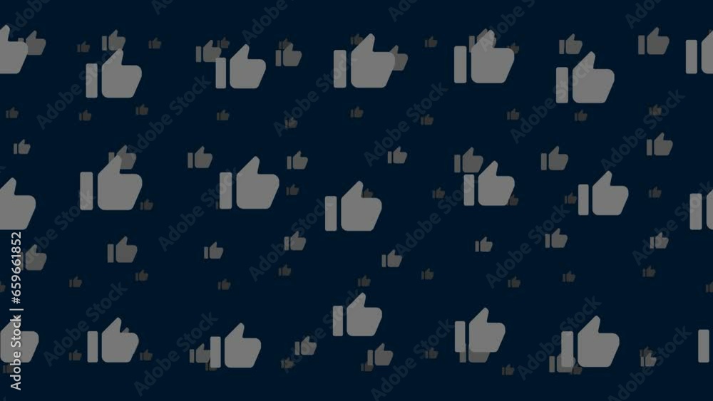 Poster thumb up symbols float horizontally from left to right. parallax fly effect. floating symbols are lo