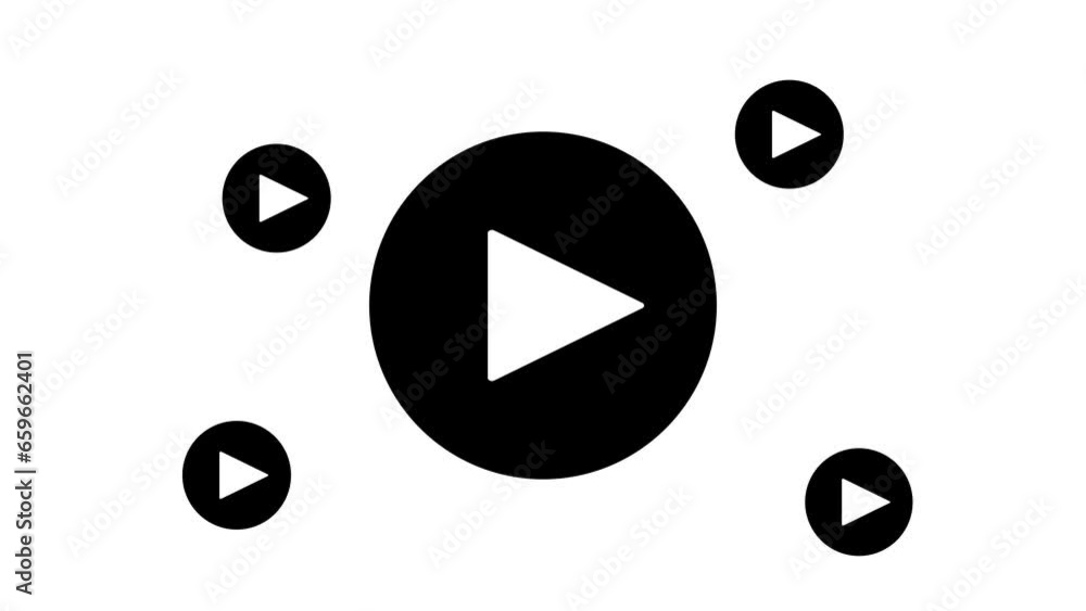 Poster zoom in and out animation the play symbol. large black symbol in the center and four small symbols a
