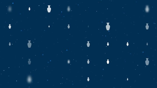 Template animation of evenly spaced vases of different sizes and opacity. Animation of transparency and size. Seamless looped 4k animation on dark blue background with stars
