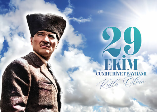 Ankara Turkey - October 29 1923. Translation: 29 October Turkey Republic Day, Happy Holiday illustration (Turkish: 29 Ekim Cumhuriyet Bayramı Kutlu Olsun)