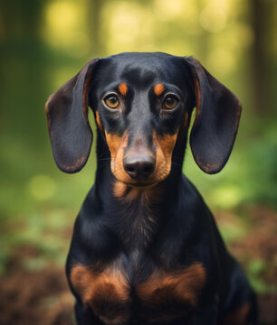 Portrait of a black and tan dachshund