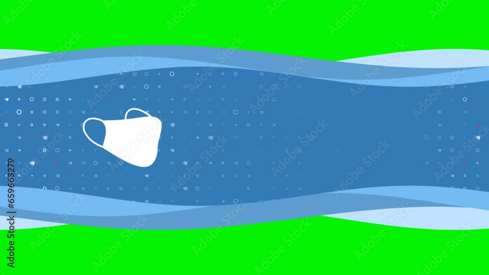 Poster animation of blue banner waves movement with white mask symbol on the left. on the background there 