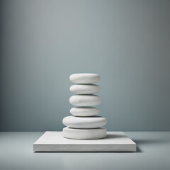 a White Stone Pedestal for Pproducts on a Soft Colored Background