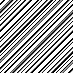 Stripe diagonal seamless pattern. Repeated black stripes isolated on white background. Repeating geometric line for prints design. Irregular thickness lines. Random repeat strips. Vector illustration