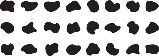 Organic blob irregular shape, abstract random liquid, fluid vector spot, pebble and stain, black silhouettes isolated on white background. Geometric illustration