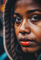 natural portrait of  a black woman, close up on face. generative ai