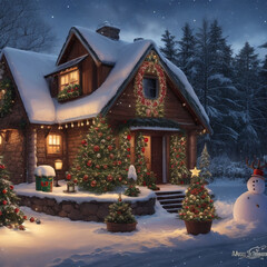 Fototapeta premium christmas tree and snowman