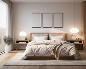Bedroom blank white frames for art
