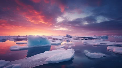 Foto op Plexiglas anti-reflex frozen lake with glaciers in autumn-winter with beautiful colorful skies © Case