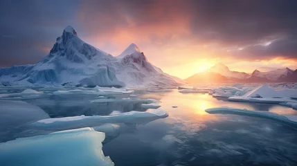 Foto op Canvas northern icecaps in autumn-winter with beautiful colorful sunset at dusk © Case
