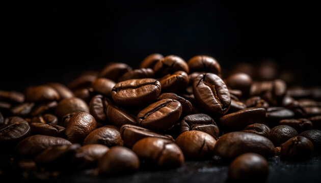 Freshly roasted coffee beans, dark and scented generative AI