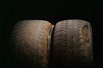 pattern of damaged tire for advertising tire shop or car tire shop