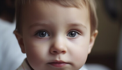 Cute Caucasian baby boy staring with curiosity generative AI