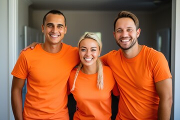 Fototapeta premium Portrait of diverse group of confident volunteers building charity home