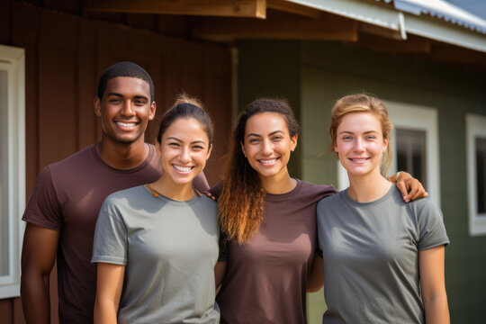 Portrait Of Diverse Group Of Confident Volunteers Building  Charity Home