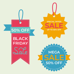Set Of Sale Labels. Design For Black Friday. Vector Illustration
