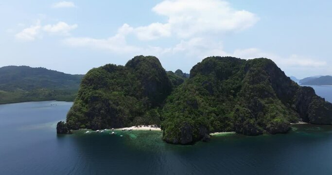Drone view above the sea of an island in El Nido, Philippines