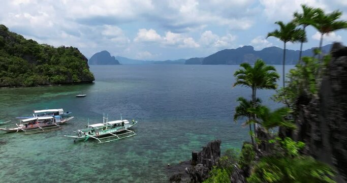 Drone view above the sea of an island in El Nido, Philippines