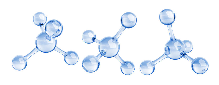 Model of a glass methane molecule. Abstract molecular shape isolated on background. 3d illustration