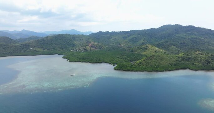Drone view above the sea of an island in El Nido, Philippines