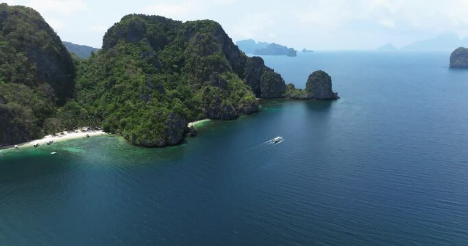 Drone view above the sea of an island in El Nido, Philippines